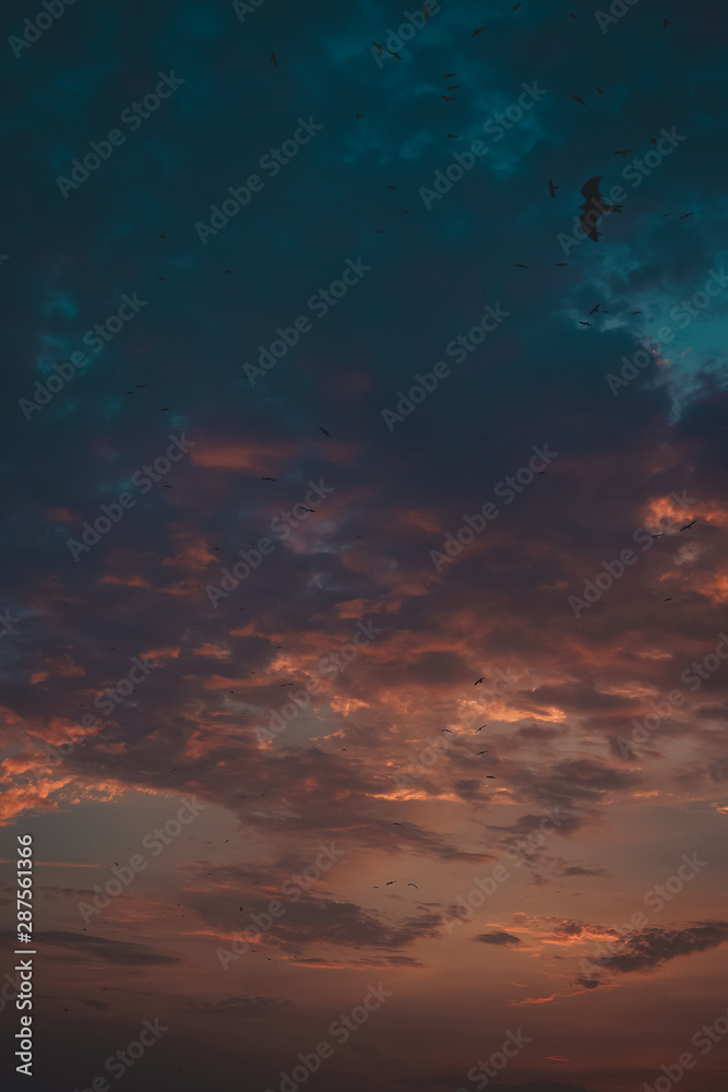 dramatic sunset sky with clouds