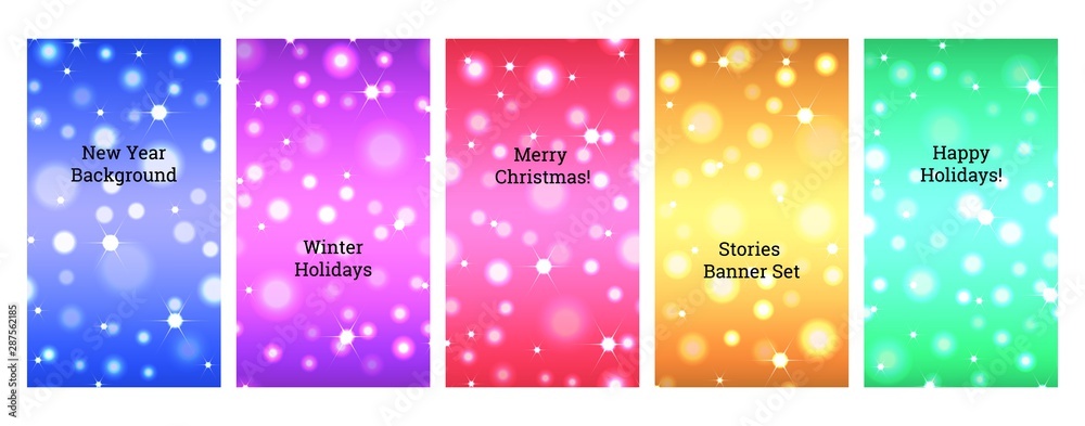 Social media banners. Set of banners for social media stories with  bokeh light. Festive advertisement, party, celebration backgrounds. story templates for cover, flyer, brochure.