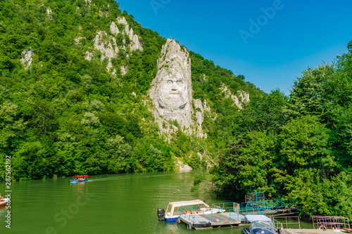 Decebal Head Sculpted in Rock, Carved in the Mountains, Esalnita, Danube Gorges (Cazanele Dunarii)
