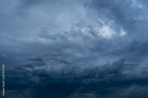 Dramatic stormy dark cloudy sky, natural photo background