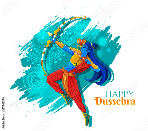 illustration of Lord Rama killing Ravana in Navratri festival of India poster for Happy Dussehra. Vector illustration