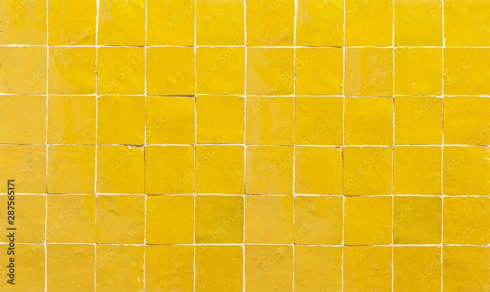 Old retro yellow ceramic tile texture background. Yellow square tiled wall.  Stock Photo | Adobe Stock