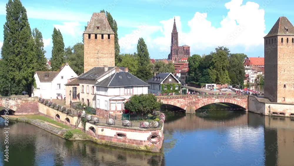 Strasbourg scenery water towers and cathedral Strasbourg scenery water towers and cathedral
