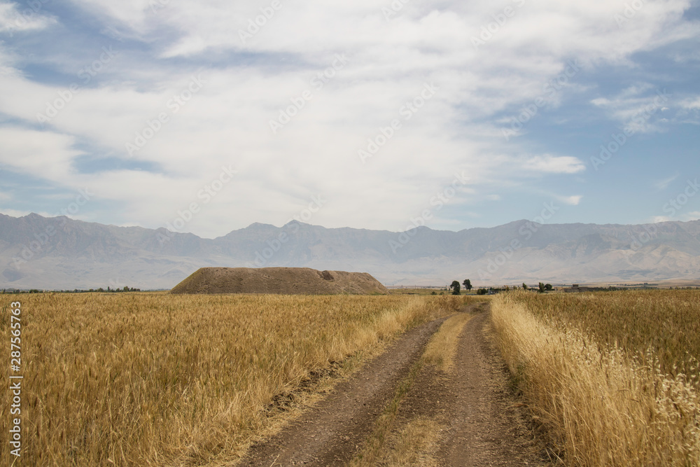 Iraq Kurdistan landscape view of Zagros and ancient mound