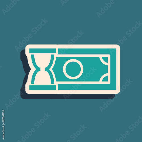 Green Fast payments icon isolated on blue background. Fast money transfer payment. Financial services, fast loan, time is money, cash back concept. Long shadow style. Vector Illustration