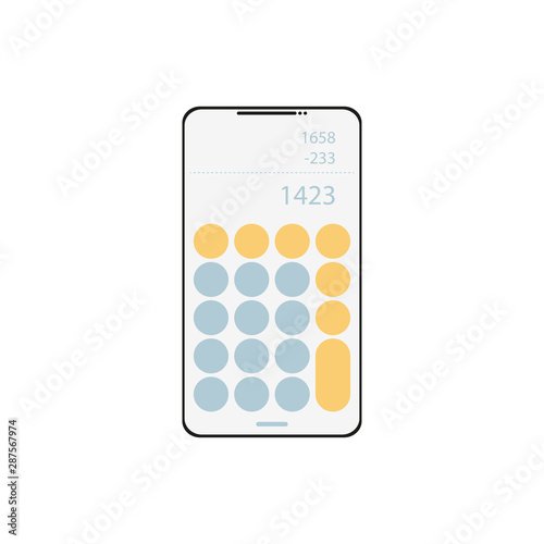 phone with calculator app, concept of ui in flat style