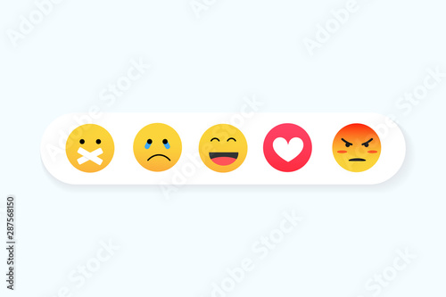 Emoji Feeling Faces Vector. Communication Chat Elements in yellow ball bubble 2D face. Lovely social media icon stickers. Modern and Creative design in EPS10 vector illustration.