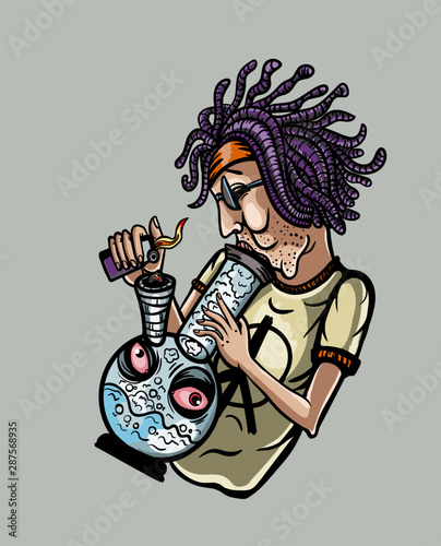 man smokes a bong