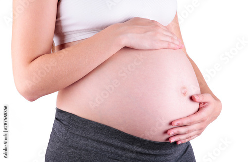 A cute pregnant belly isolated on a white background © Mouse family
