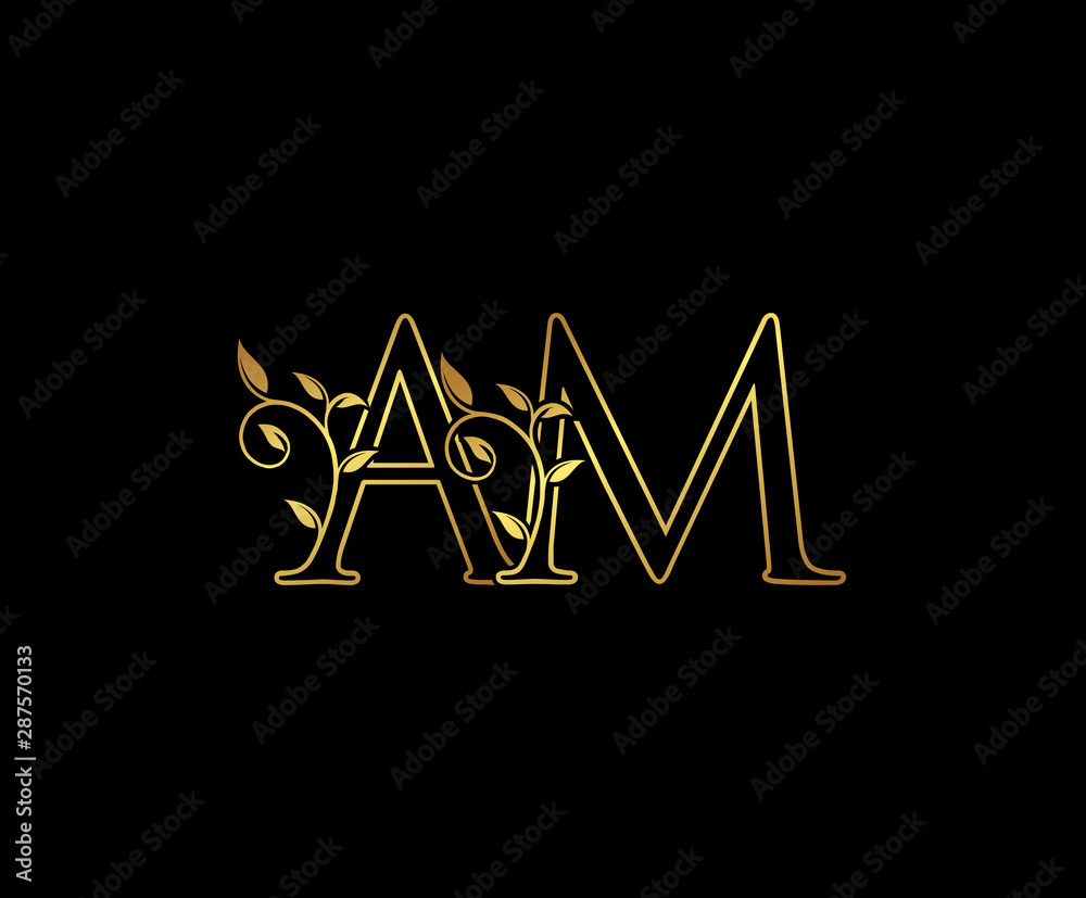 Initial letter A and M, AM, Gold Logo Icon, classy gold letter monogram logo  icon suitable for boutique,restaurant, wedding service, hotel or business  identity. Stock Vector