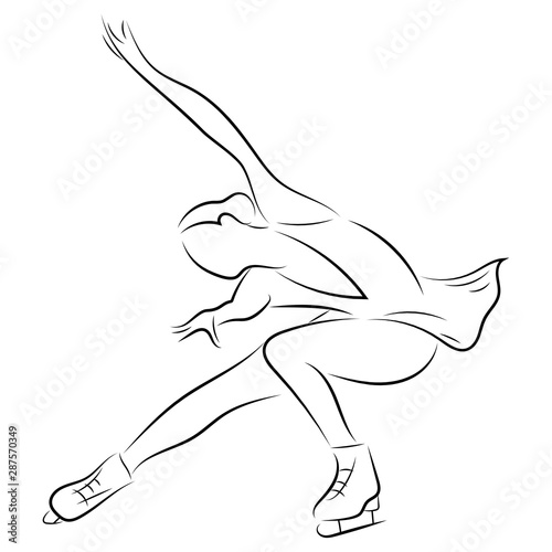 Girl figure skater. Figure skating. Black and white illustration of a figure skater. Winter sport. Linear art.