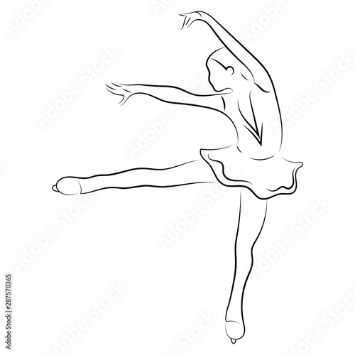 Girl figure skater. Figure skating. Black and white illustration of a figure skater. Winter sport. Linear art.