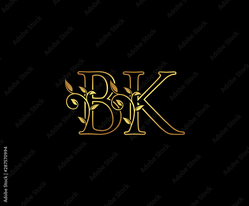 Initial letter B and K, BK, Gold Logo Icon, classy gold letter monogram logo icon suitable for boutique,restaurant, wedding service, hotel or business identity. Initial letter B and K, BK, Gold Logo Icon, classy gold letter monogram logo icon suitable for boutique,restaurant, wedding service, hotel or business identity.