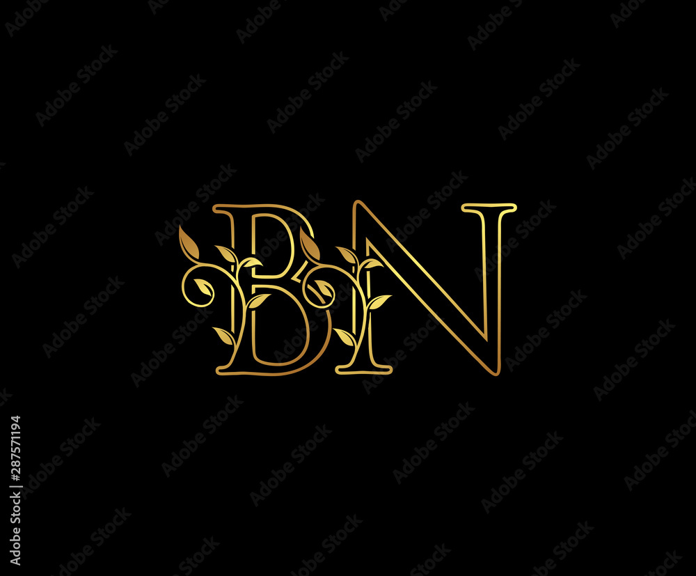 Initial letter B and N, BN, Gold Logo Icon, classy gold letter monogram logo icon suitable for boutique,restaurant, wedding service, hotel or business identity. Initial letter B and N, BN, Gold Logo Icon, classy gold letter monogram logo icon suitable for boutique,restaurant, wedding service, hotel or business identity.