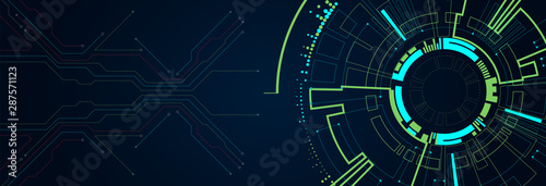Abstract circle technology concept. Circuit board, high computer color background.