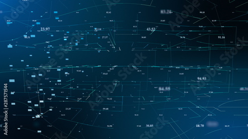 Digital Hologram Technology Concept. Futuristic Business Global Network Data Globe Map Cyberspace Background. Dots Network Grid Motion Abstact 3D Rendering Animation