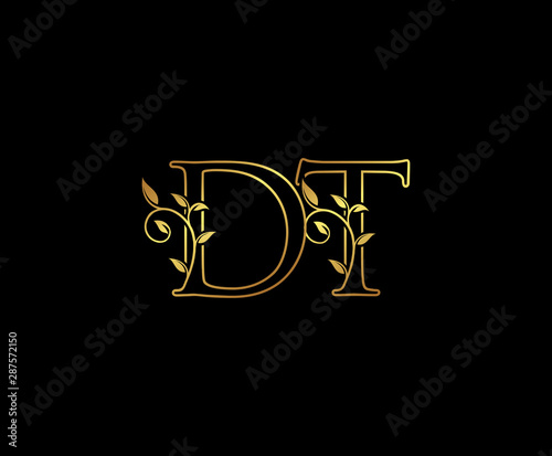 Initial letter D and T, DT, Gold Logo Icon, classy gold letter monogram logo icon suitable for boutique,restaurant, wedding service, hotel or business identity. 