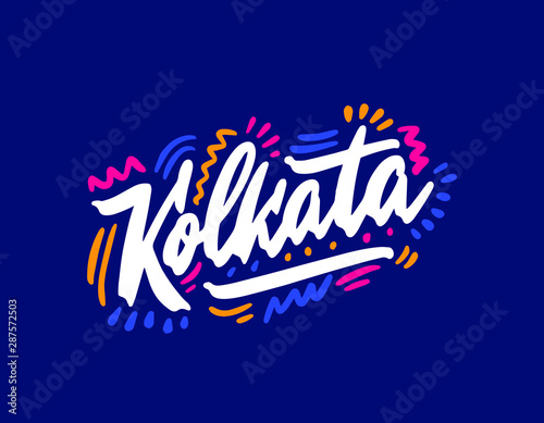 Kolkata city text design on background for typographic logo icon design