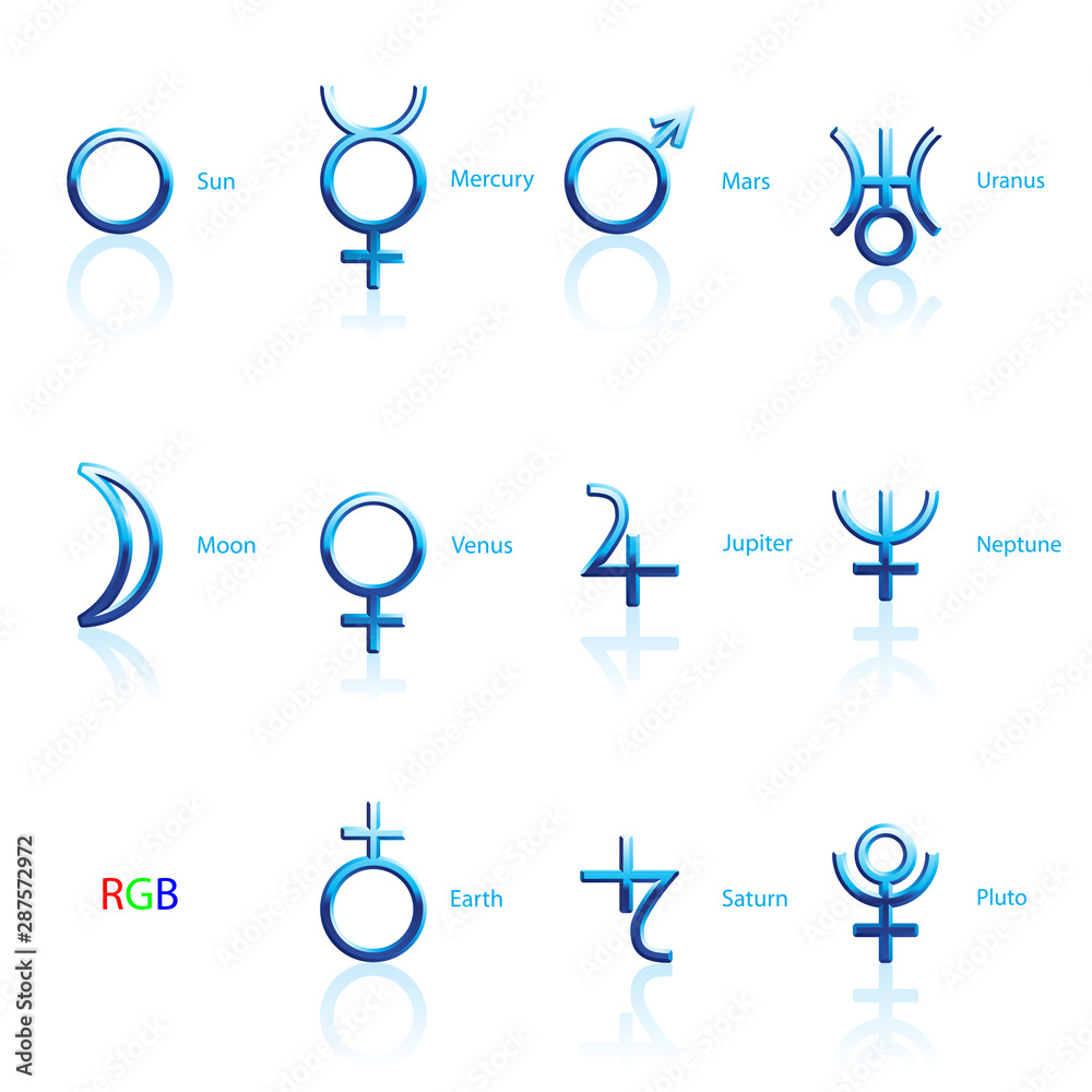 Collection of Astrological Planets Symbols on a White Background. Signs Collection: Sun Earth Moon Saturn Uranus Neptune Jupiter Venus Mars Pluto Mercury Collection of Astrological Planets Symbols on a White Background. Signs Collection: Sun Earth Moon Saturn Uranus Neptune Jupiter Venus Mars Pluto Mercury