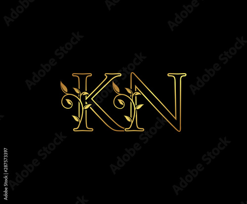 Initial letter K and N, KN, Gold Logo Icon,   classy gold letter monogram logo icon suitable for boutique,restaurant, wedding service, hotel or business identity. 