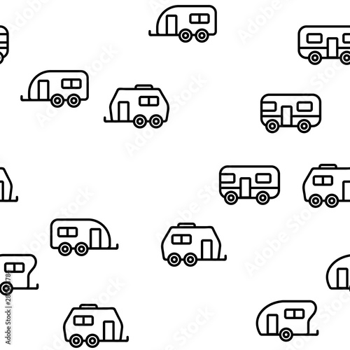 Rv Camper Cars Vehicle Vector Seamless Pattern Thin Line Illustration © vectorwin