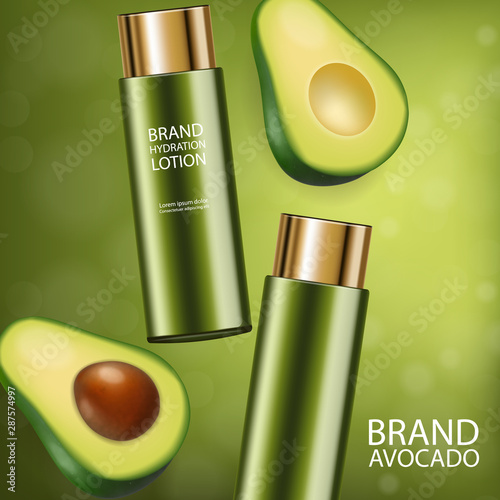 Avocado cream vector realistic. Product placement package. 3d illustrations