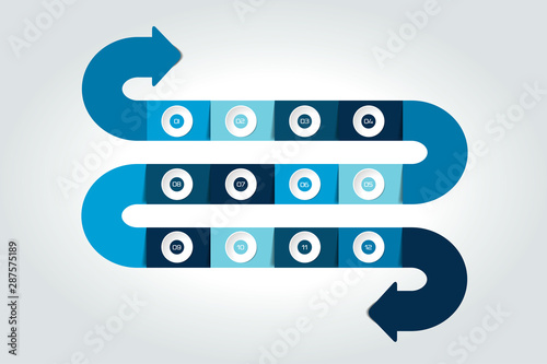 Arrow snake infographic, template, diagram, chart, timeline. Vector design.