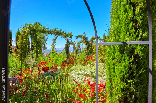 Famous garden in the Alhambra at Granada in Spain.