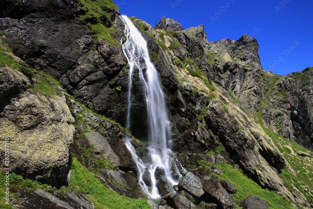 Waterfall near Lake Okhodje (2543 m). The Caucasus