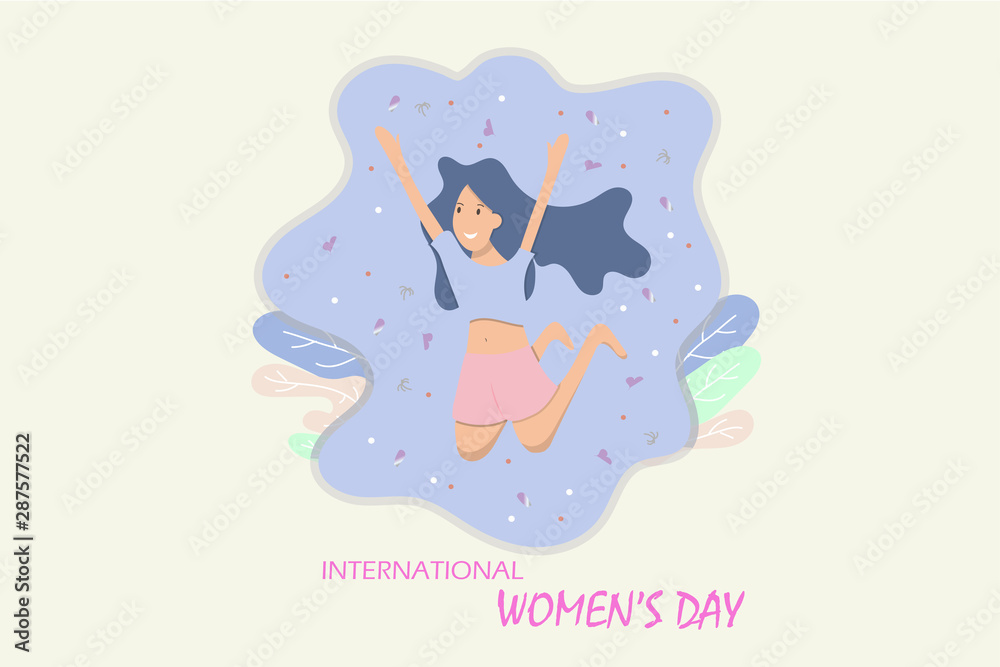 8 March,International Women's Day.Woman is happy &She jumping 8 March,International Women's Day.Woman is happy &She jumping