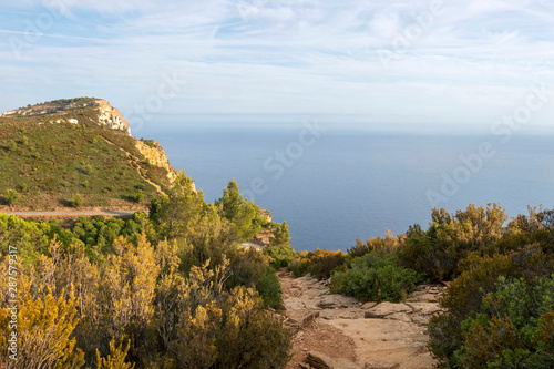 Cap Canaille cliff overlooking the Mediterranean Sea blue waters between the towns Cassis and La Ciotat