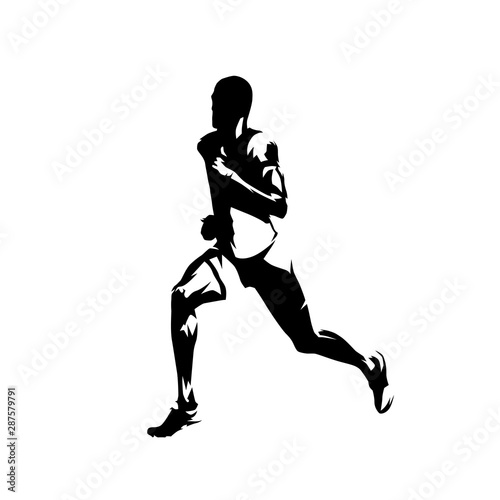 Runner, side view isolated vector ink drawing, abstract silhouette of running man