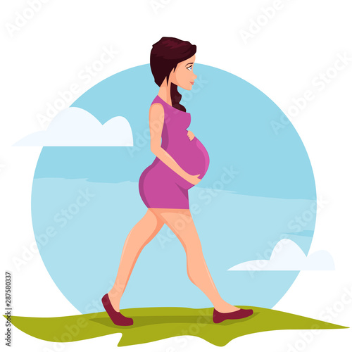 Active well fitted pregnant female walking