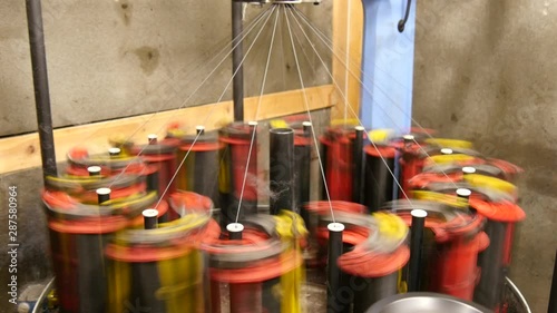 Clothing production in factory, spinning wheels