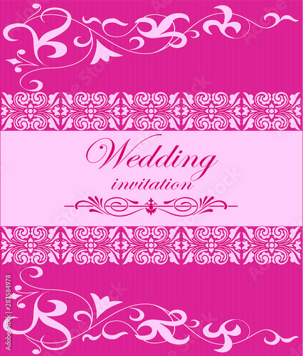 Illustration of Wedding invitation card with pink ornament