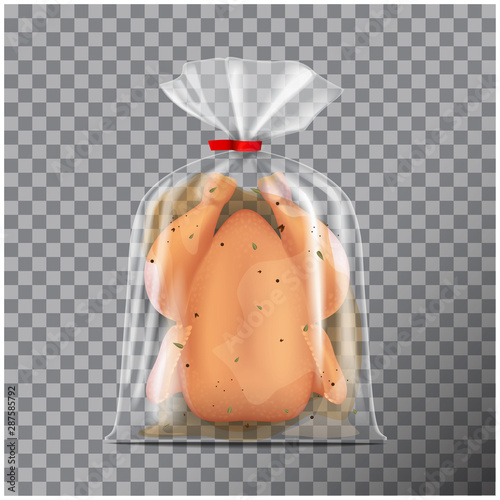 Brined chicken in a polythene bag for barbecue icon. Vector illustration isolated on transparent background