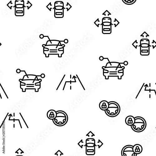 Smart Car Vector Seamless Pattern Thin Line Illustration
