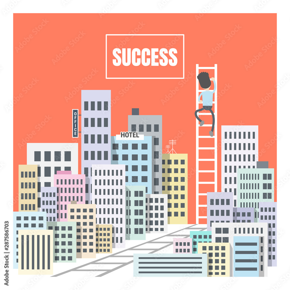 Stairway to Success vector illustration of modern city
