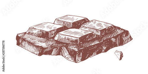 Dark chocolate bar piece hand drawn vector illustration