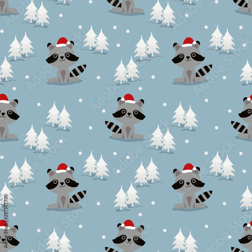 Cute Santa raccoon and christmas season seamless pattern