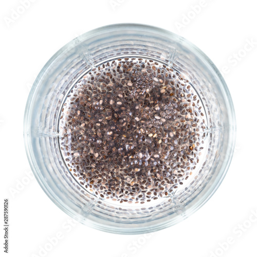 chia seeds absorbed water at bottom of glass