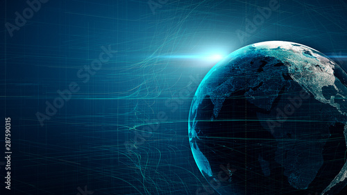 Lines connection around Earth globe, futuristic technology abstract background