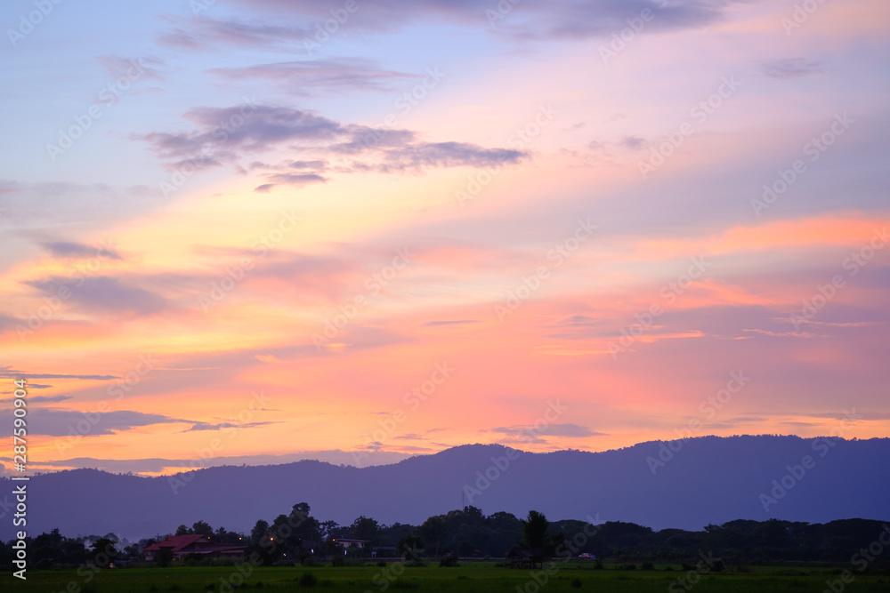 Fototapeta premium Orange and blue color of sky