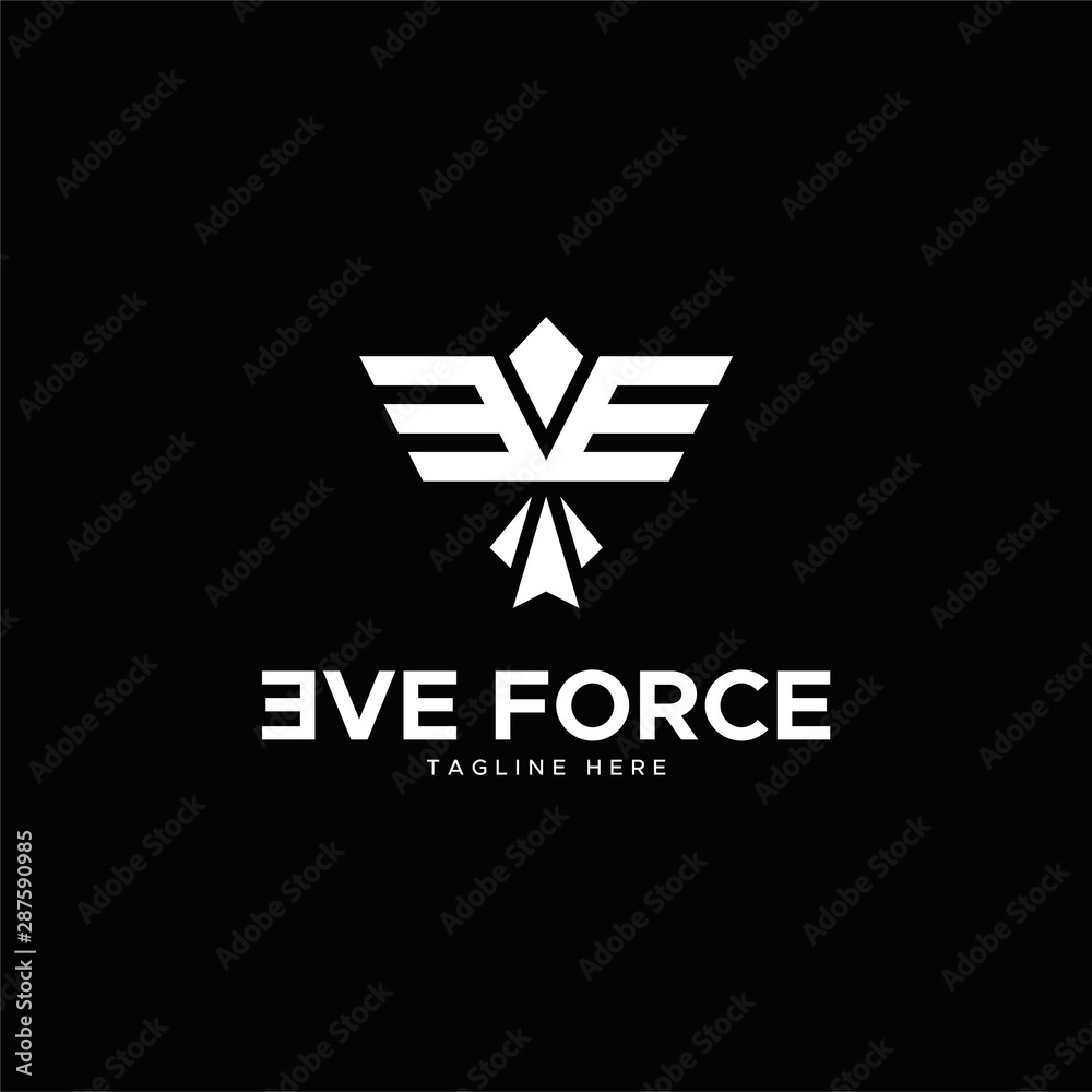 letter E+V+E for EVE FORCE logo design unique letter E+V+E for EVE FORCE logo design unique