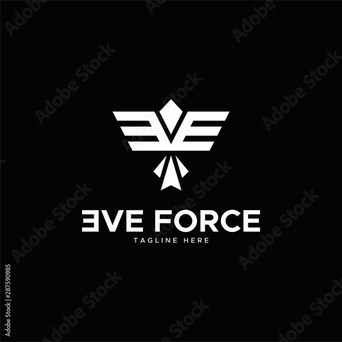 letter E+V+E for EVE FORCE logo design unique