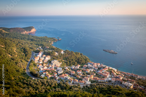 Fototapeta Naklejka Na Ścianę i Meble -  aerial view on the Adriatic coast in Montenegro. View of the road, houses and beaches