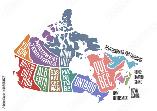 Fotomurale Map Canada. Poster map of provinces and territories of Canada