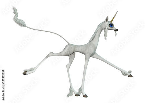 3D Rendering Fairy Tale White Unicorn on White