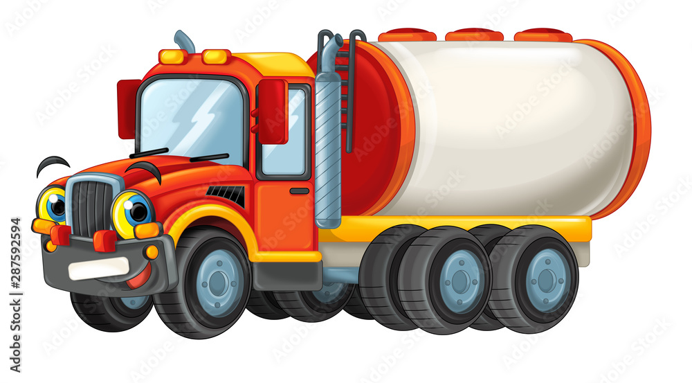 cartoon happy cistern truck sad or surprised isolated on white background - illustration for children