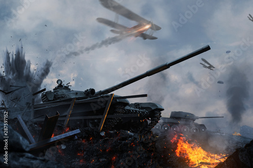 Tanks and planes rush into battle on besieged burning land